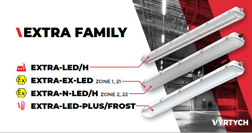 EXTRA valgustite seeria rahuldab nüüd veelgi enam nõudeid standardne tööstusversioon – EXTRA-LED kõrgete ruumide tööstusversioon – EXTRA-LED-H EX TSOON 1, 21 –